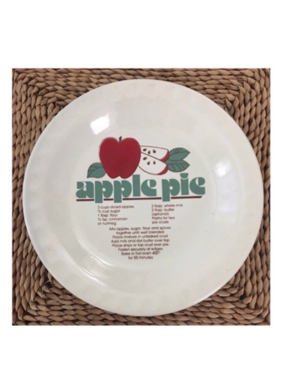 Vintage Apple Pie Recipe Ceramic Baking Dish